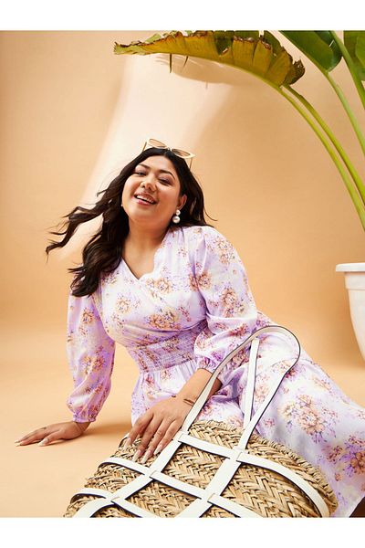 Sassafras By Styli Plus Floral Print V Neck A-Line Midi Dress