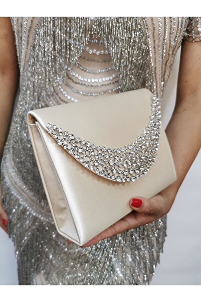 NAZART Γυναικείο βραδινό φόρεμα από σατέν δέρμα με στρας με λουράκι με αλυσίδα για νυχτερινή τσάντα ώμου αρραβώνων