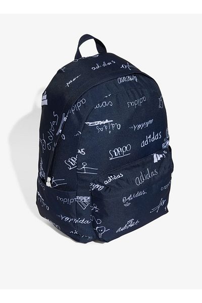 adidas Logo Print Backpack with Zip Closure and Adjustable Straps