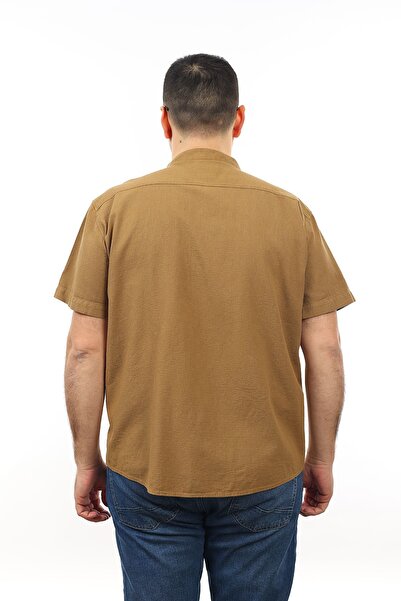 TOUSUS Ανδρικό πουκάμισο μεγάλου μεγέθους Camel Color Cotton Judge Collar με τσέπες κοντομάνικο πουκάμισο Kk-8011-tss