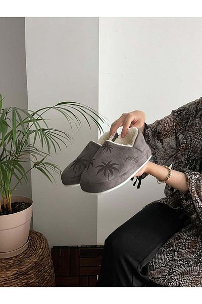 Behtah Kundura Cizme de acasă ultra-ușoare și confortabile pentru femei - model palmier, cizme la jumătatea gambei, papuci, calde