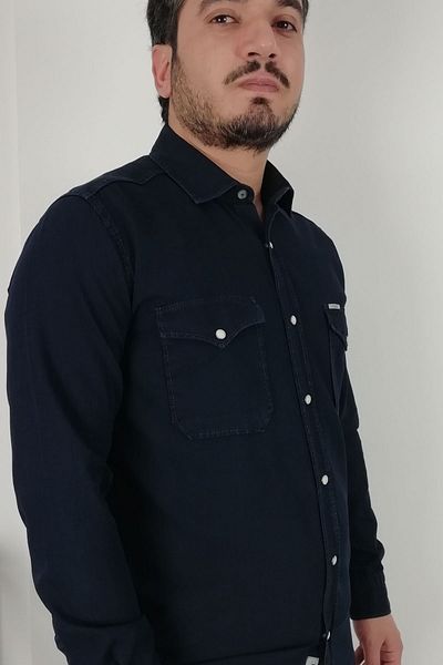 TOUSUS Ανδρικό πουκάμισο Slim Fit Indigo Oxford Slm-2001-tss