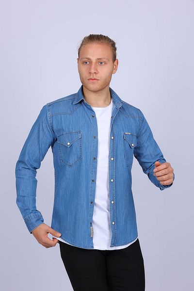 TOUSUS Cămașă pentru bărbați din denim Western Slim Fit Slm-2025-tss