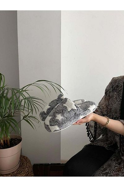 Behtah Kundura Γυναικείες παντόφλες σπιτιών με αστεράκια - ήσυχη σόλα και γούνινο πακέτο