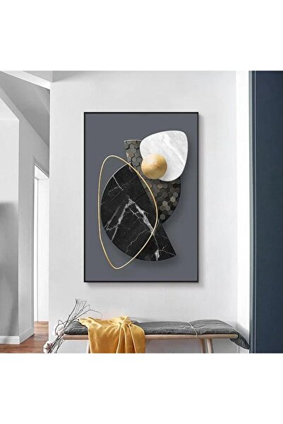 Linacci Tekli Siyah Metal Çerçeve Siyah Gold Antrasit Cam Tablo Seti