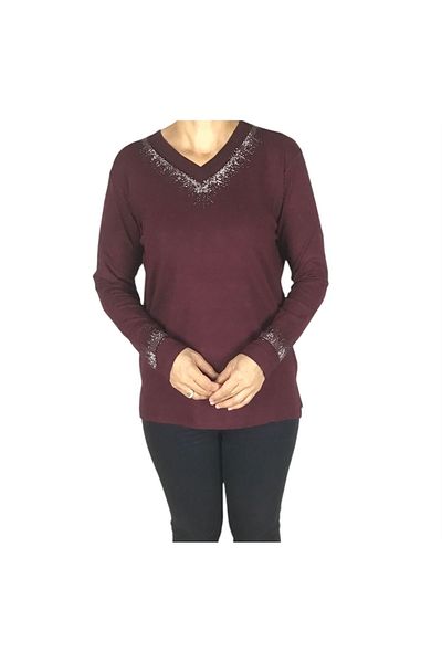 ECE GİYİM Γυναικεία Μπλούζα Nergis Stone V Neck - Seasonal