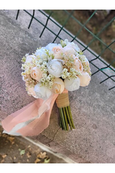 Buketlife Somon krem şakayık gelinbuketi gelinçiçeği ve yakaçiçeği