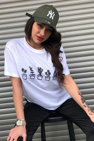 Pink Sky Γυναικείο oversize μπλουζάκι Cactus printed μαύρο