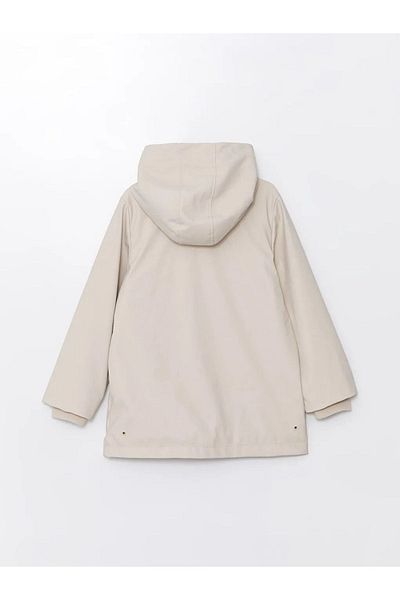 LC Waikiki Lcw Kids - Light Gray Hooded Leather Girl's Coat