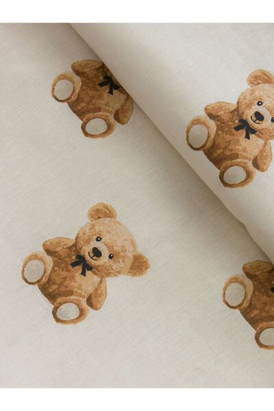 LC Waikiki Ecru Teddy Bear Printed Baby Duvet Cover Set 100% Cotton 100X150