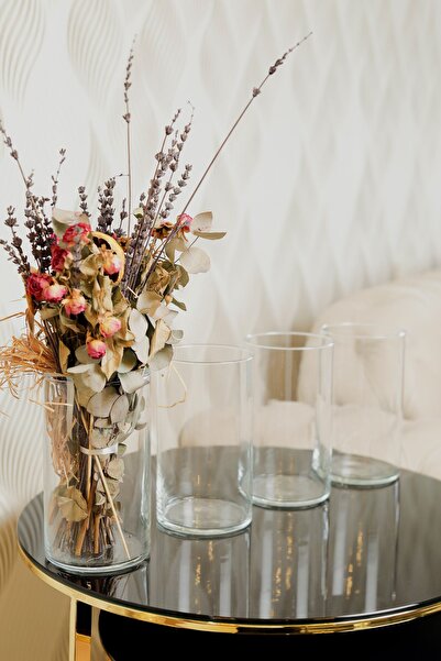 ZURİ DESİGN 4'lü Cam Vazo Seti 20x9 cm - Modern ve Şık Dekoratif Vazo Seti