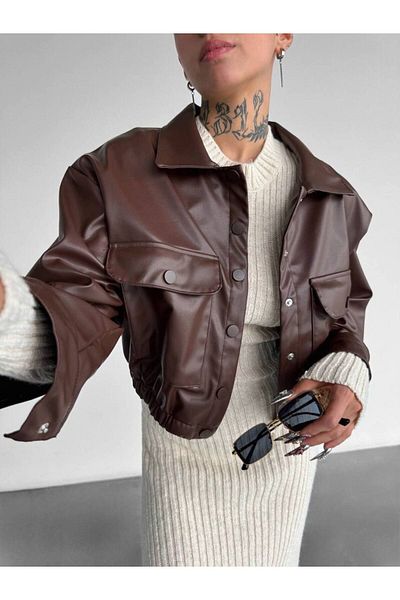 İLKCET MODA Jachetă de damă în stil crop cu buzunare