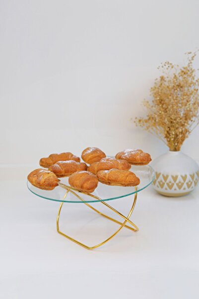 ZURİ DESİGN Stylish Glass Tray - Cake and Cookie Presentation Stand with Gold Metal Legs