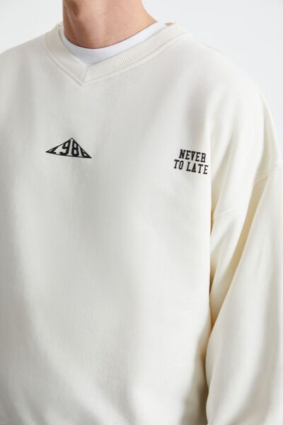 GRIMELANGE Pánská mikina Yanis se 3 vlákny ze 100% organické bavlny s výstřihem do V Ecru