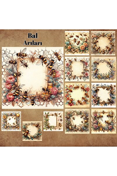 Pink Swan Craft Vintage Scrapbooking - Set od 12 mat naljepnica sa pčelama me...