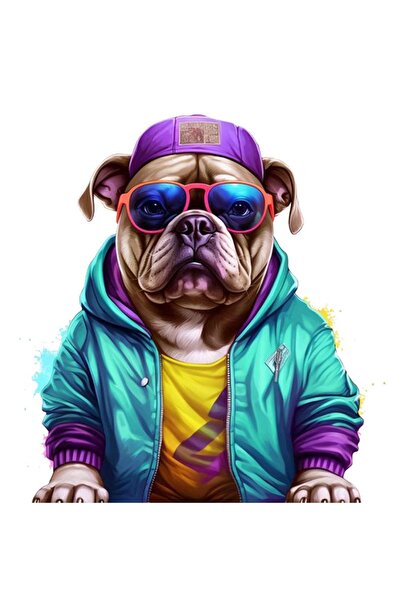 MegaSticker ملصق ملون مع نظارات بولدوج - سيارة، دراجة نارية، خوذة، كمبيوتر مح...