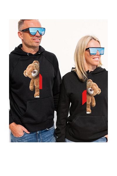 LecaTTe Combinație Lover - Set de 2 hanorace negre cu glugă cu imprimeu Teddy Heart