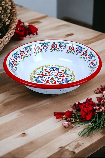 İnci Emaye 24 Cm Enamel Bowl - With Pit, Salad and Chips Plate