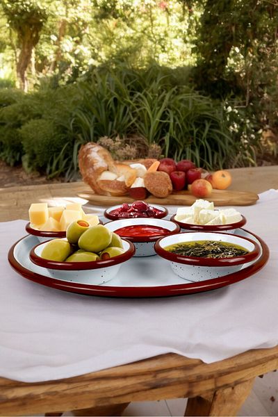 İnci Emaye 7 Piece Small Enamel Breakfast Set, Presentation, Breakfast Plate, Jam, Olive, Cheese Plate, Dowry