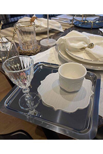 Nurhanhome 6 Adet Etamin Işlemeye Uygun Linen Keten Kumaş Ekru Renk Kahve Yanı Kokteyl Sunum Peçete