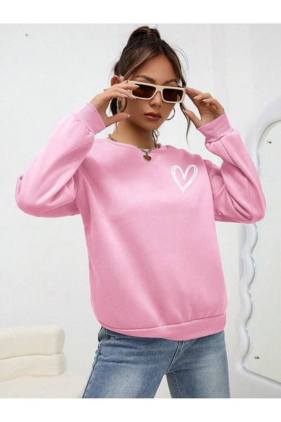 MODARİCH Μίνι φούτερ Heart Logo - Ροζ, Oversize, Rose Gold, Crew Neck