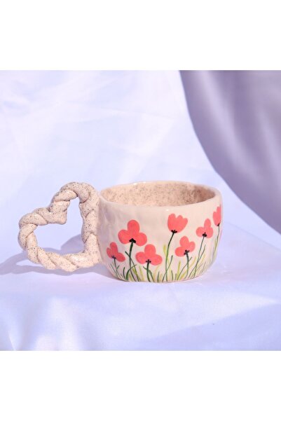 Lily & Loly Ceramics "love Of Flowers" Çiçek Desenli Kalp Kulplu El Yapımı Se...