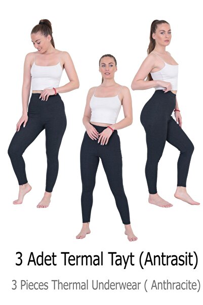 KonForYou 3-компонентни унисекс памучни зимни термо чорапогащи 3 броя антраци...