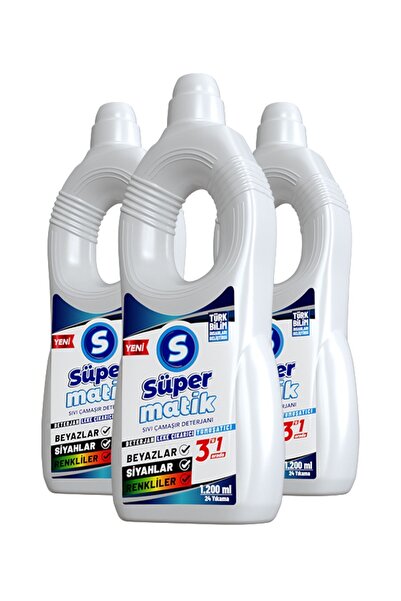 Süpermatik 3'ü 1 Arada %100 Yerli Sıvı Çamaşır Deterjanı 3 Adet 1200 ml