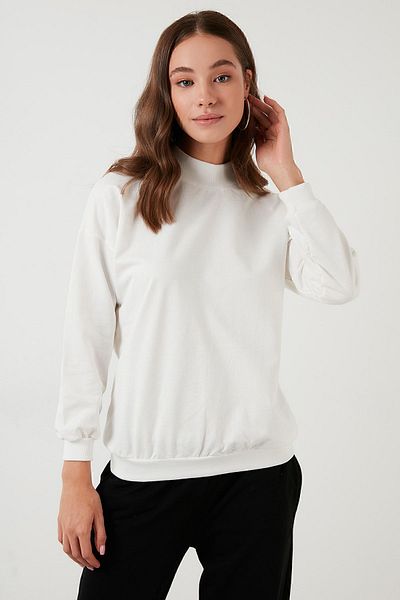 Lela Stand Collar Basic Cotton Knitted Sweat - 5863323