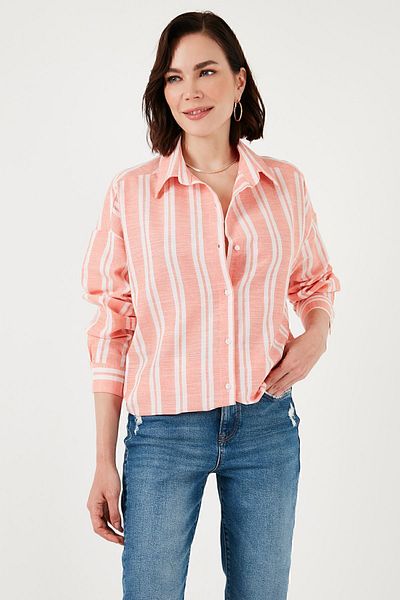 Lela Striped Linen Blended Oversize Shirt SHIRT669202512S4