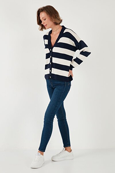 Lela V-neck Striped Soft Acrylic Cardigan - Regular Fit Cardigan 4615188