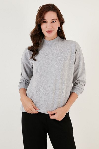 Lela Stand Collar Basic Cotton Knitted Sweat - 5863323