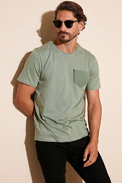 Buratti 100% Cotton Slim Fit Crew Neck Pocket T Shirt Men's T Shirt 5902000