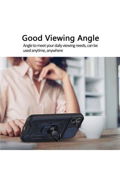 MMP SHOP iPhone 12 Compatible Case Camera Protection Extra Protection Tank Case with Sliding Ring