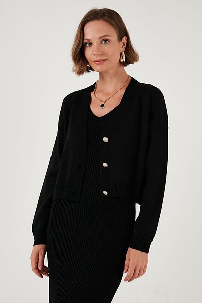Lela Knitwear Crop CarDigan - V-neck, ButtoneD - CarDigan 4616170