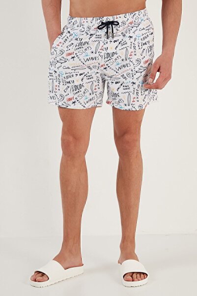 Buratti Yazı Baskılı Deniz Şortu Belden Bağlamalı Cepli Mayo Short Erkek Mayo Short 380m411