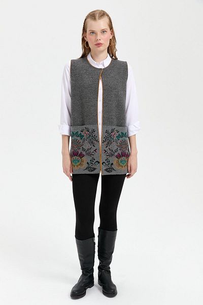Desen Triko Women's Knitwear Open Front Araboy Wool Vest Smoked