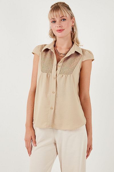 Lela Cămașă cu mânecă scurtă, cu detaliu din dantelă, cu mânecă scurtă - CAMISA 611GO0215