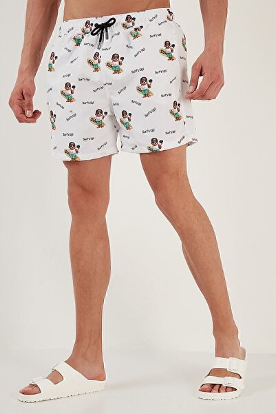 Buratti Desenli Deniz Şortu Belden Bağlamalı Cepli Mayo Short Erkek Mayo Short 380m537