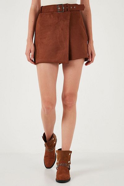 Lela Asymmetric Cut Zippered Winter Shorts Skirt - 5865973