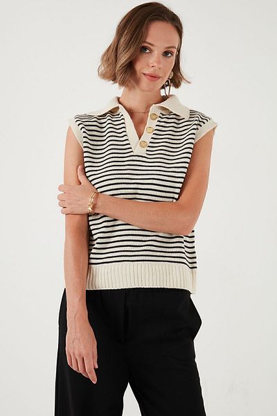 Lela V-neck Striped Knitwear Sweater - Sweater 4616171