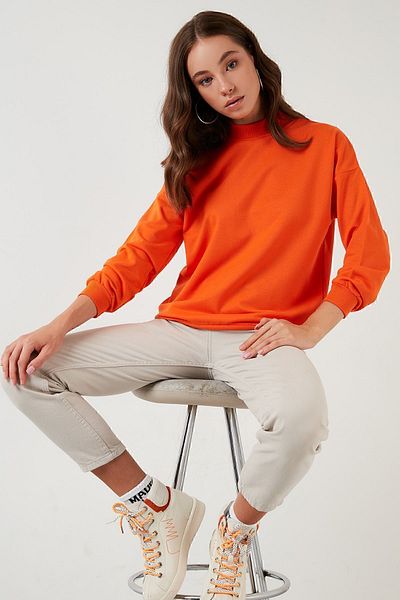 Lela Stand Collar Basic Cotton Knitted Sweat - 5863323