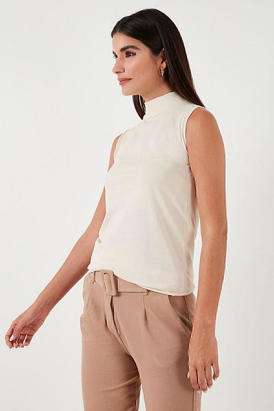 Lela Βαμβακερό αμάνικο γιακά μπλουζάκι T SHIRT5865710