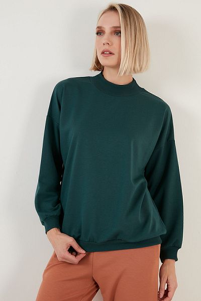 Lela Stand Collar Basic Cotton Knitted Sweat - 5863323