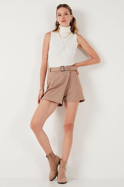 Lela Asymmetric Cut Zippered Winter Shorts Skirt - 5865973