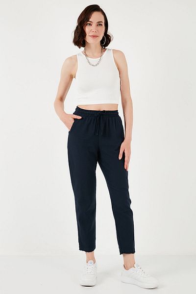 Lela Cotton Waist-Tied High Waist Linen Look Short Leg Trousers PANTS 668YP5134