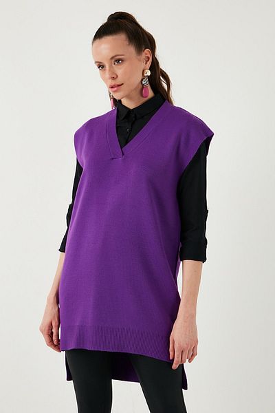 Lela Long V-neck Knitwear Sweater - Back 4616082 Y