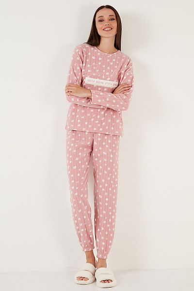 Lela Regular Fit Crew Neck Fleece Pajama Set PAJAMA SET 6571007