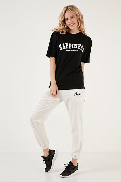 Lela Printed Cotton Oversize Crew Neck T Shirt T SHIRT 541HAPPINESS