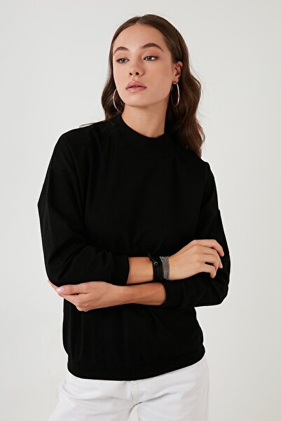 Lela Sweat tricotat de bază din bumbac cu guler vertical - 5863323